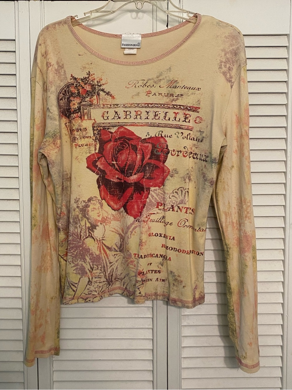 Fashion Bug Cream Long Sleeve Top with Red Rose Print